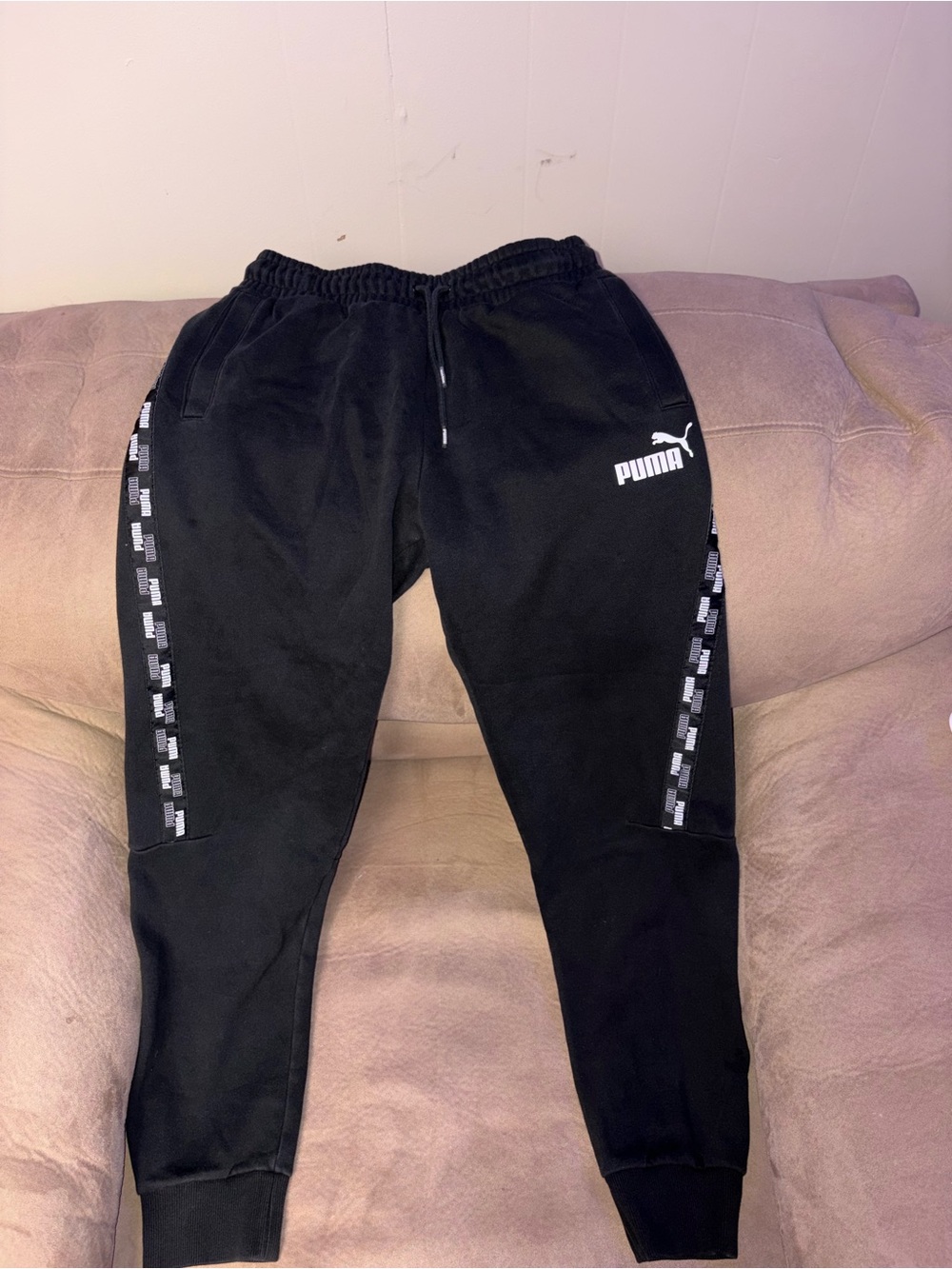 Puma Black Jogger Pants with Side Logo Tape